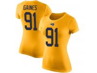 #91 Greg Gaines Gold Football Rush Pride Name & Number Women's Los Angeles Rams T-Shirt