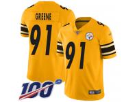 #91 Limited Kevin Greene Gold Football Men's Jersey Pittsburgh Steelers Inverted Legend 100th Season