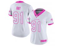 #91 Limited Shane Ray White Pink Football Women's Jersey Baltimore Ravens Rush Fashion