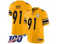#91 Limited Stephon Tuitt Gold Football Men's Jersey Pittsburgh Steelers Inverted Legend 100th Season