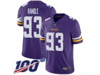 #93 Limited John Randle Purple Football Home Men's Jersey Minnesota Vikings Vapor Untouchable 100th Season