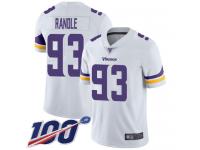 #93 Limited John Randle White Football Road Men's Jersey Minnesota Vikings Vapor Untouchable 100th Season