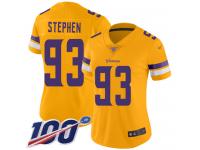 #93 Limited Shamar Stephen Gold Football Women's Jersey Minnesota Vikings Inverted Legend 100th Season