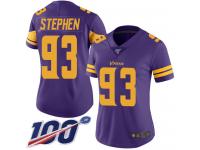 #93 Limited Shamar Stephen Purple Football Women's Jersey Minnesota Vikings Rush Vapor Untouchable 100th Season