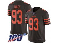 #93 Limited Trevon Coley Brown Football Men's Jersey Cleveland Browns Rush Vapor Untouchable 100th Season