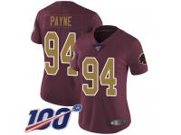 #94 Limited Da'Ron Payne Burgundy Red Football Alternate Women's Jersey Washington Redskins Vapor Untouchable 100th Season 80th Anniversary