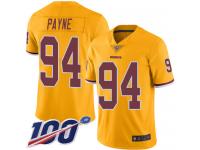 #94 Limited Da'Ron Payne Gold Football Men's Jersey Washington Redskins Rush Vapor Untouchable 100th Season