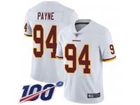 #94 Limited Da'Ron Payne White Football Road Men's Jersey Washington Redskins Vapor Untouchable 100th Season