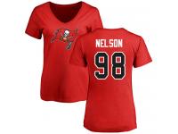 #98 Anthony Nelson Red Football Name & Number Logo Women's Tampa Bay Buccaneers T-Shirt