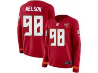 #98 Limited Anthony Nelson Red Football Women's Jersey Tampa Bay Buccaneers Therma Long Sleeve