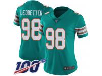 #98 Limited Jonathan Ledbetter Aqua Green Football Alternate Women's Jersey Miami Dolphins Vapor Untouchable 100th Season