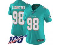 #98 Limited Jonathan Ledbetter Aqua Green Football Home Women's Jersey Miami Dolphins Vapor Untouchable 100th Season