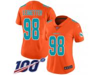 #98 Limited Jonathan Ledbetter Orange Football Women's Jersey Miami Dolphins Inverted Legend 100th Season