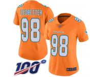 #98 Limited Jonathan Ledbetter Orange Football Women's Jersey Miami Dolphins Rush Vapor Untouchable 100th Season