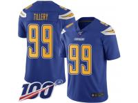 #99 Limited Jerry Tillery Electric Blue Football Men's Jersey Los Angeles Chargers Rush Vapor Untouchable 100th Season