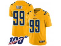 #99 Limited Jerry Tillery Gold Football Men's Jersey Los Angeles Chargers Inverted Legend 100th Season