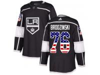 Adidas NHL Men's Jonny Brodzinski Black Authentic Jersey - #76 Los Angeles Kings USA Flag Fashion