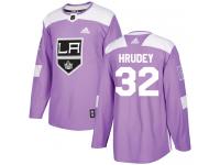 Adidas NHL Men's Kelly Hrudey Purple Authentic Jersey - #32 Los Angeles Kings Fights Cancer Practice