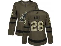 Adidas NHL Women's Ian Cole Green Authentic Jersey - #28 Colorado Avalanche Salute to Service