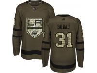 Adidas NHL Youth Peter Budaj Green Authentic Jersey - #31 Los Angeles Kings Salute to Service