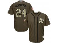 Athletics #24 Rickey Henderson Green Salute to Service Stitched Baseball Jersey