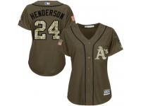 Athletics #24 Rickey Henderson Green Salute to Service Women Stitched Baseball Jersey
