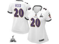 Baltimore Ravens #20 White With Super Bowl Patch Ed Reed Women's Game Jersey