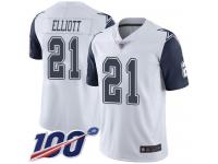 Cowboys #21 Ezekiel Elliott White Men's Stitched Football Limited Rush 100th Season Jersey