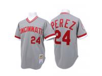 Grey Throwback Tony Perez Men #24 Mitchell And Ness MLB Cincinnati Reds Jersey