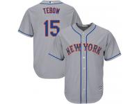 Grey  Tim Tebow Men's Jersey Road #15 Cool Base MLB New York Mets Majestic