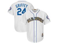 Ken Griffey Jr Seattle Mariners Majestic 2016 Hall Of Fame Induction Cool Base Jersey with Sleeve Patch Jersey - White