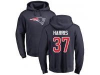 Men #37 Damien Harris Navy Blue Football Name & Number Logo New England Patriots Pullover Hoodie