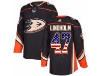 Men Adidas Anaheim Ducks #47 Hampus Lindholm Black USA Flag Fashion NHL Jersey