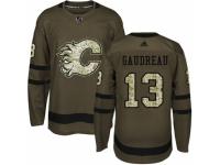 Men Adidas Calgary Flames #13 Johnny Gaudreau Green Salute to Service NHL Jersey
