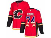 Men Adidas Calgary Flames #74 Daniel Pribyl Red USA Flag Fashion NHL Jersey