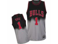 Men Adidas Chicago Bulls #1 Derrick Rose Authentic Black-Grey Fadeaway Fashion NBA Jersey