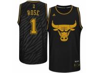 Men Adidas Chicago Bulls #1 Derrick Rose Authentic Black Precious Metals Fashion NBA Jersey