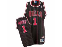 Men Adidas Chicago Bulls #1 Derrick Rose Authentic Black-Red Strip Throwback NBA Jersey