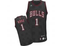 Men Adidas Chicago Bulls #1 Derrick Rose Authentic Black Rhythm Fashion NBA Jersey