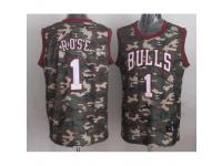 Men Adidas Chicago Bulls #1 Derrick Rose Authentic Camo Stealth Collection NBA Jersey