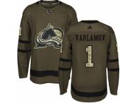 Men Adidas Colorado Avalanche #1 Semyon Varlamov Green Salute to Service NHL Jersey