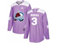 Men Adidas Colorado Avalanche 3 Chris Bigras Authentic Purple Fights Cancer Practice NHL Jersey