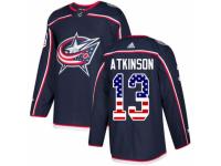 Men Adidas Columbus Blue Jackets #13 Cam Atkinson Navy Blue USA Flag Fashion NHL Jersey