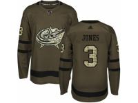 Men Adidas Columbus Blue Jackets #3 Seth Jones Green Salute to Service NHL Jersey