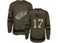Men Adidas Detroit Red Wings #17 Brett Hull Green Salute to Service NHL Jersey