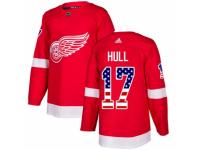 Men Adidas Detroit Red Wings #17 Brett Hull Red USA Flag Fashion NHL Jersey