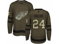 Men Adidas Detroit Red Wings #24 Chris Chelios Green Salute to Service NHL Jersey