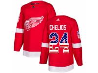Men Adidas Detroit Red Wings #24 Chris Chelios Red USA Flag Fashion NHL Jersey