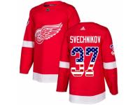 Men Adidas Detroit Red Wings #37 Evgeny Svechnikov Red USA Flag Fashion NHL Jersey