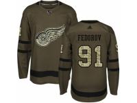Men Adidas Detroit Red Wings #91 Sergei Fedorov Green Salute to Service NHL Jersey
